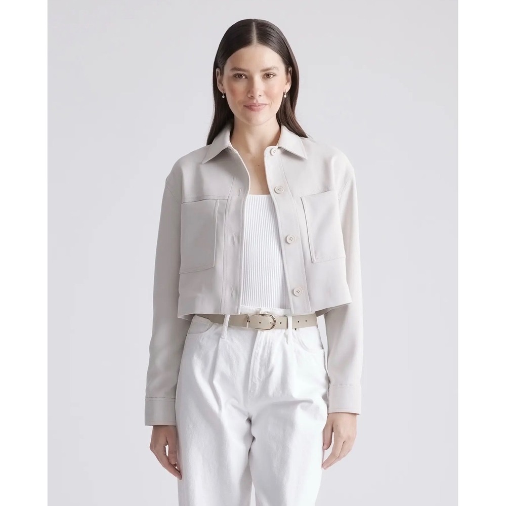 Quince Womens Stretch Crepe Cropped Jacket Utility Jacket Beige Cream sz S